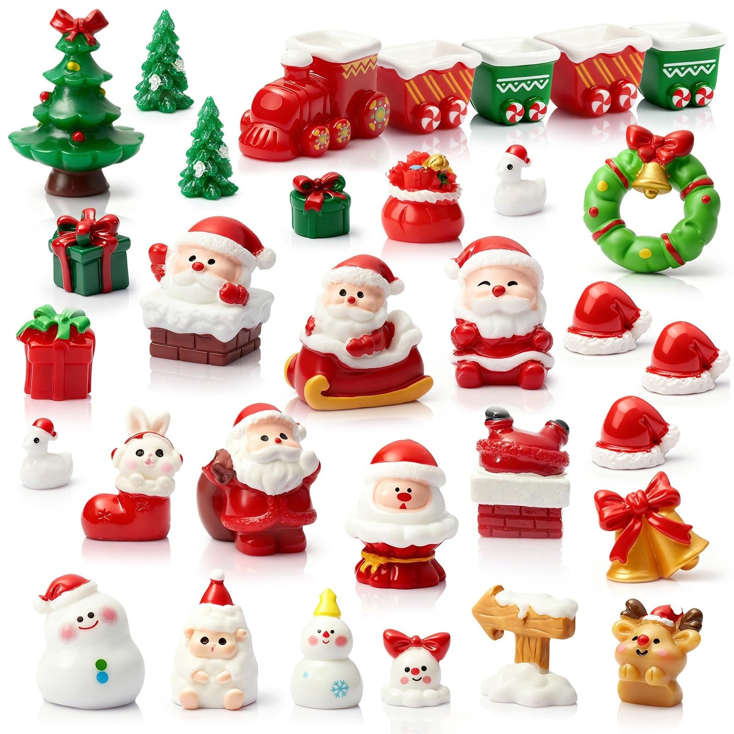 CHAMBERY 32Pcs Mini Christmas Figurines Small Resin Figures Miniatures to Hide Santa Claus Reindeer Ornaments Gift for Xmas Party DIY Crafts Decorations