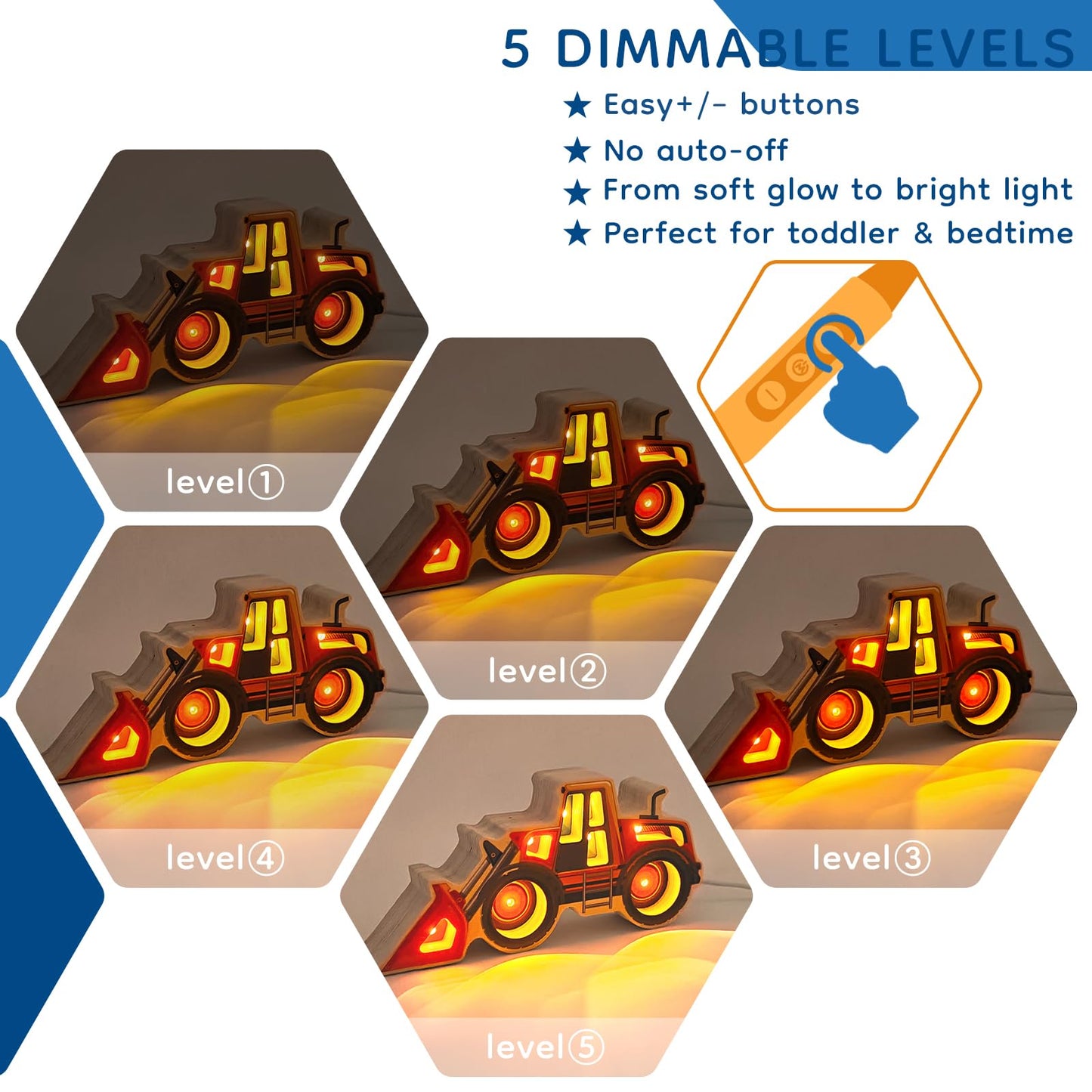 Letoiz Wooden Loader Truck LED Night Light for Kids, Dimmable & USB Powered, Toddler Bedroom Decor for Boys & Girls, Birthday Gift for Ages 3-5