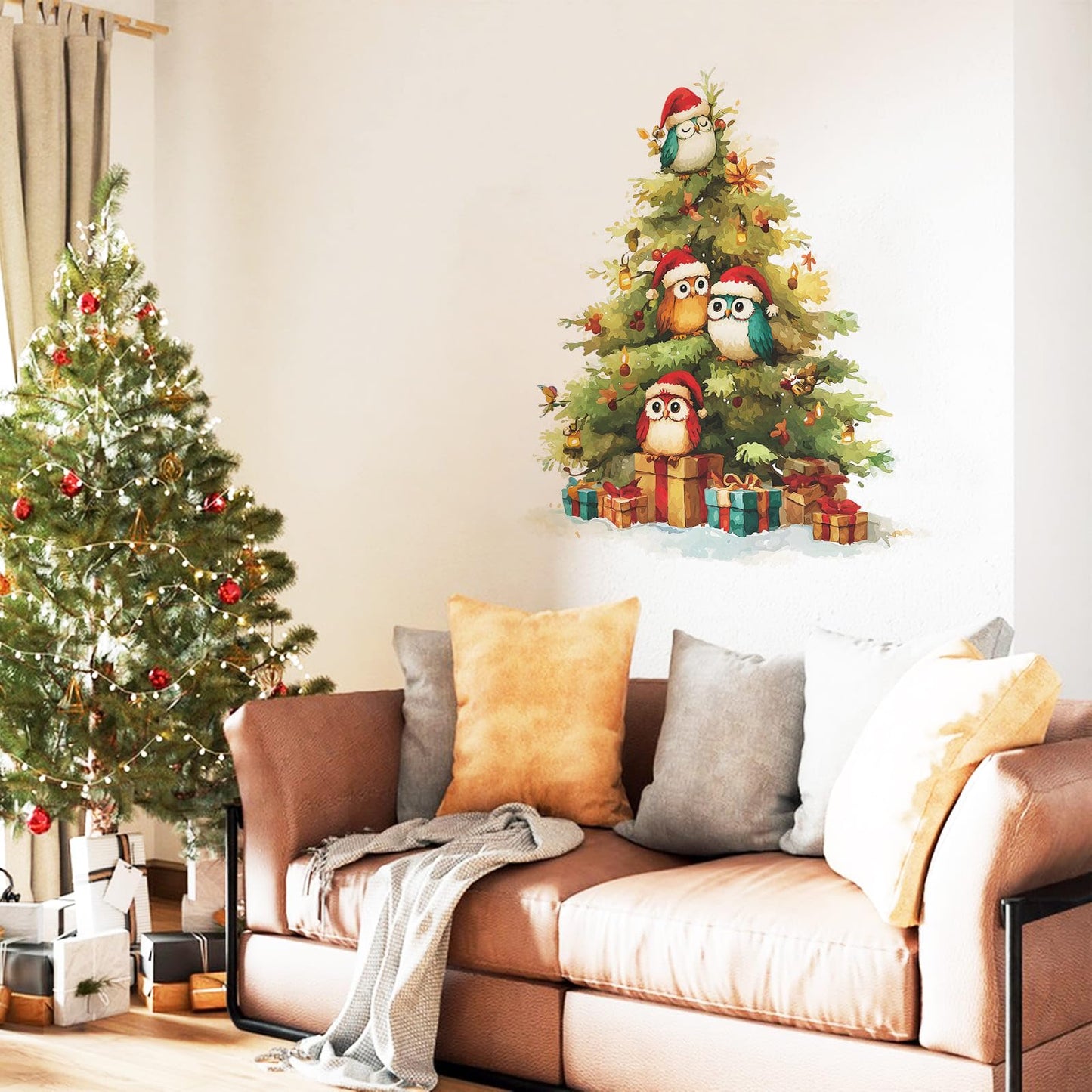 MeyRolizn Merry Christmas Tree Wall Decal Christmas Cute Window Clings Wall Decals Peel and Stick Christmas Decor Wall Stickers for Winter Room Kitchen Bathroom Party Holiday Decoration