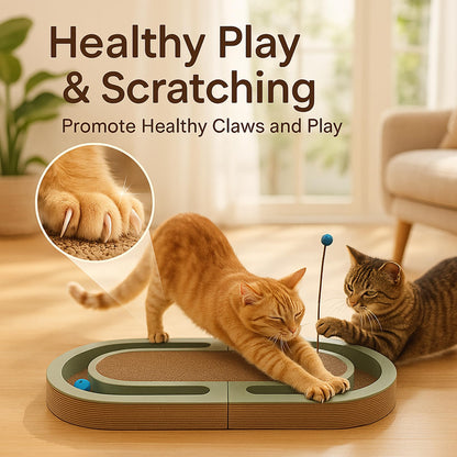 LEQOS Extra Long 26" Folding Cat Scratch Pad with Chasing Bells Double Sided Interactive Cardboard Cat Scratcher Cat Scratching Board for Cats Cardboard Scratching Pads for Indoor Cat Toy