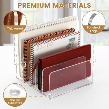 Qarituky Mail Organizer Countertop, Stylish Acrylic 5 Compartments Mail Holder, Small Desk File Storage Holders for Letter, Bill, Mail Sorter, Desktop Letter Folder Holders for Office, Home, School