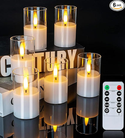 6 Pack Acrylic Flickering Flameless Candles with Remote, 2"X4" Candles Battery Operated, Flickering LED Warm Glow Tealight for Home Decor, with 4 Timers 100+Hours + 2 Lighting Modes, Included Battery