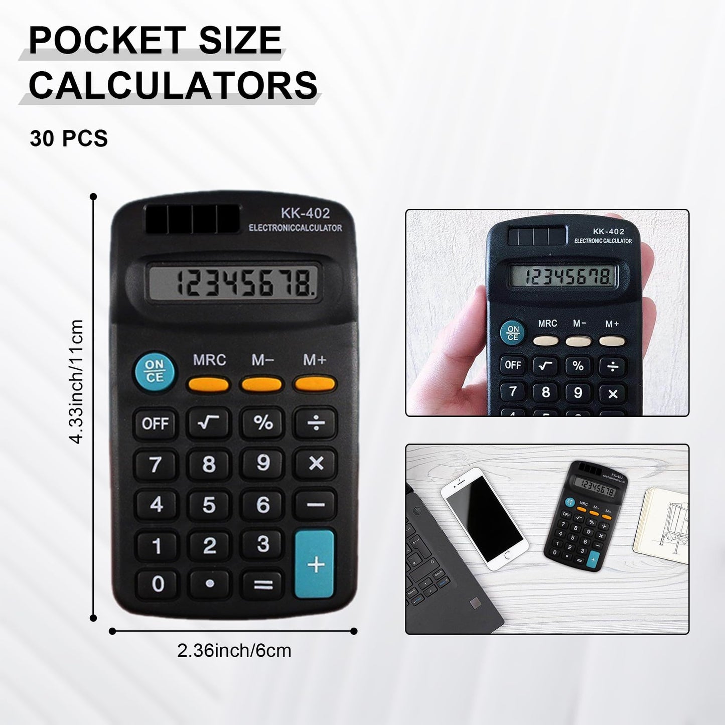 30 Pieces Pocket Size Mini Calculator Merkaunis Pocket Calculator Bulk Black Battery Powered Handheld 8 Digit Basic Calculators for School Desktop Home Kids Office
