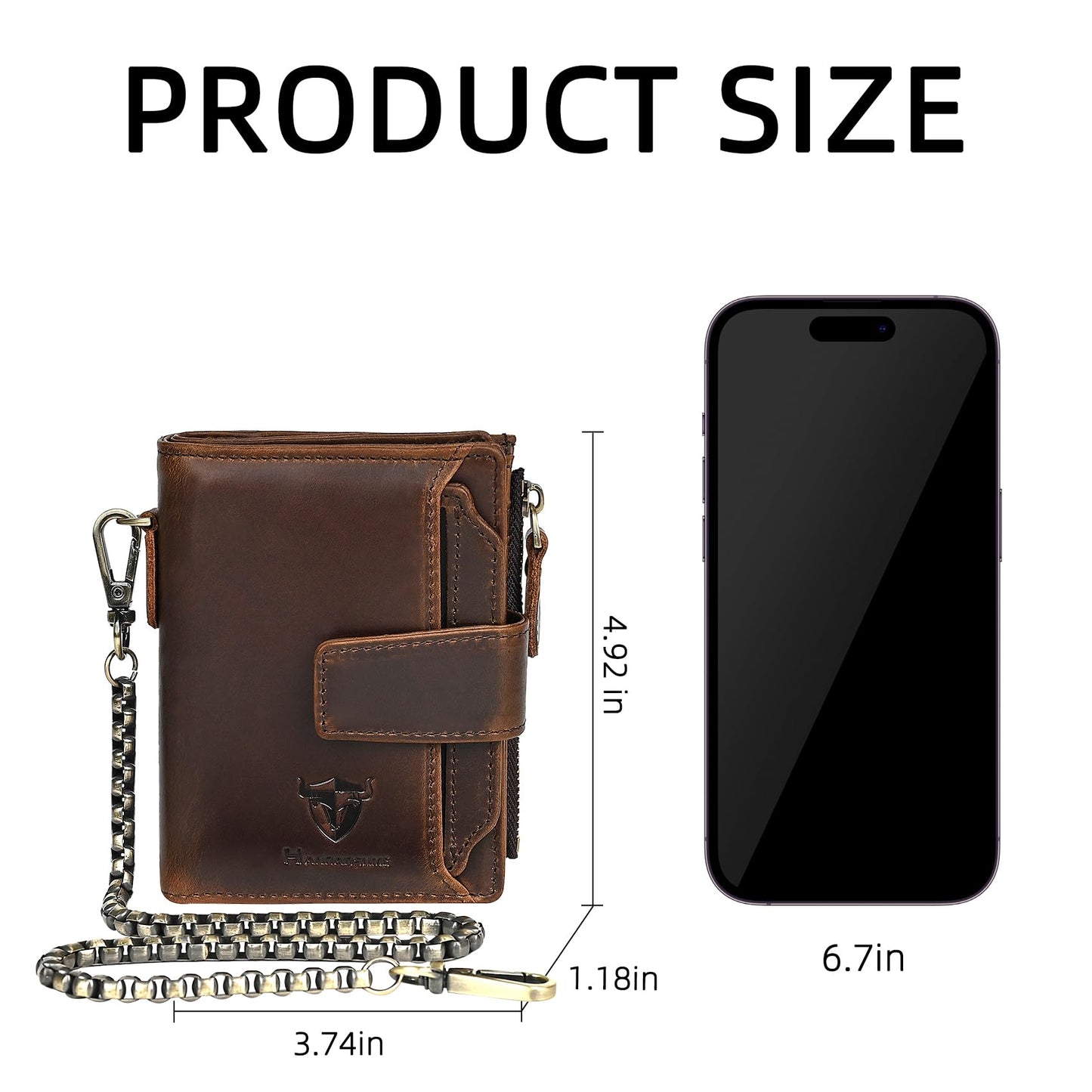 Handadsume Oil Wax Genuine Leather Travel Gift Coin Pocket Card Case Vertical Chain Rfid Wallet Purse With Snap For Men Male 1804 (2-251881 Brown1)
