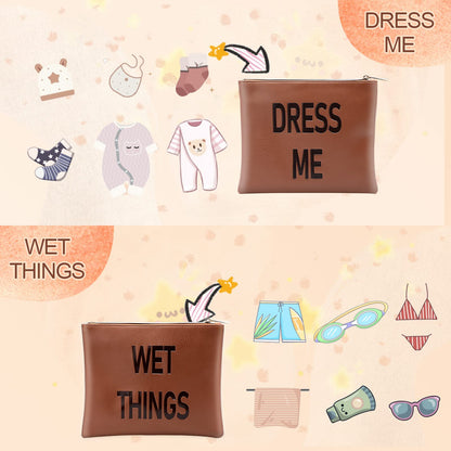 Omanmoli Diaper Bag Organizing Pouches,Leather Diaper Bag Organizer,Diaper Essential items, Dry Wet Bags for Baby,Diaper Organization (Brown)