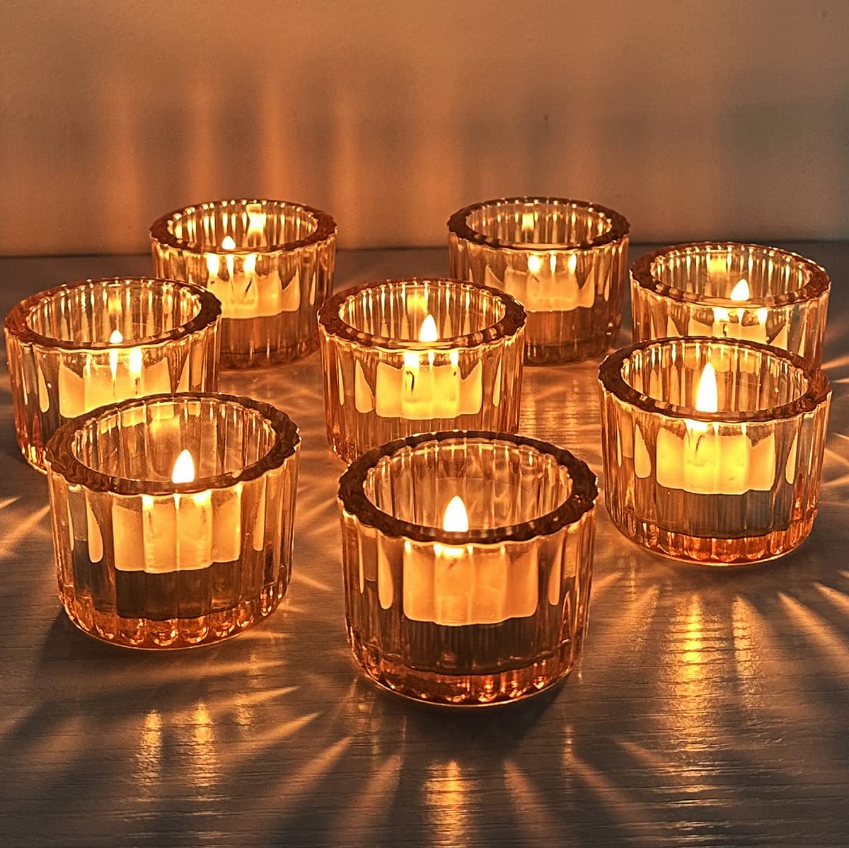 GOLDEAL Gold Round Tealight Candle Holders,Set of 24 Thick Glass Tea Light Candle Holder Decor,Candlestick for Wedding Decor,Party,Baby Shower Party,Bridal Shower Party,Table Centerpiece, Home Décor