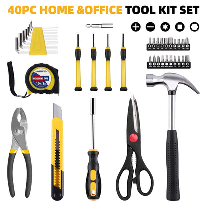 URASISTO 40-Piece Home Tool Kit with Easy Carrying Box, Small Basic Hand Tool Set Perfect for DIY Building, Home Maintenance and Woodworking, Great for College Students