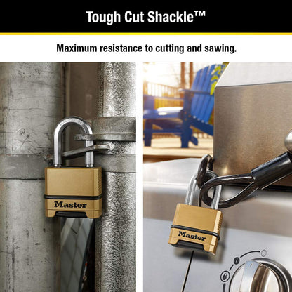 Master Lock Combination Lock, Heavy Duty Weatherproof Padlock, Resettable for Outdoor Use, Brass Finish, M175XDLF