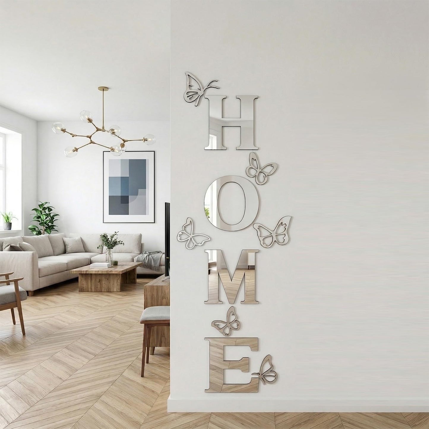 Vaabee Home Wall Decor Signs Letters 10PCS Acrylic Mirror Stickers Family House Decorations for Living Room Bedroom Dining Home Modern Decoracion de Pared para Sala,Silver 59x21 Inch