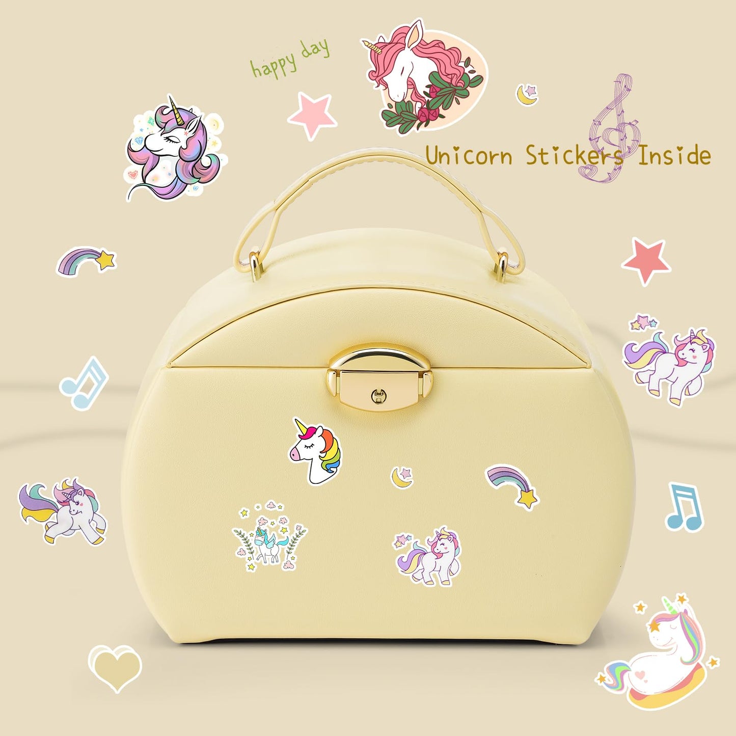 VLANDO Kids Musical Jewelry Box for Girls with Drawer, Music Box with Ballerina and Stickers for Birthday Bedroom Decor, Gifts for Girls Kids Christmas Thanksgiving Gifts 2024 - Yellow