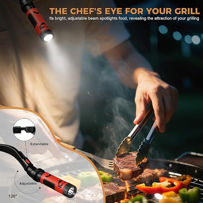 Grill Light for Outdoor Barbecue Grilling Accessories, Magnetic Bright LED BBQ Lighting Traeger Pit Boss Smoker Blackstone Griddle Accessories, Gifts for Men Dad Husband Grill Master (Red)