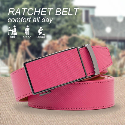 ayamoti Genuine Leather Slide Ratchet Belt Men Multicolored Unisex Customizable Fit (Peach Blossom)