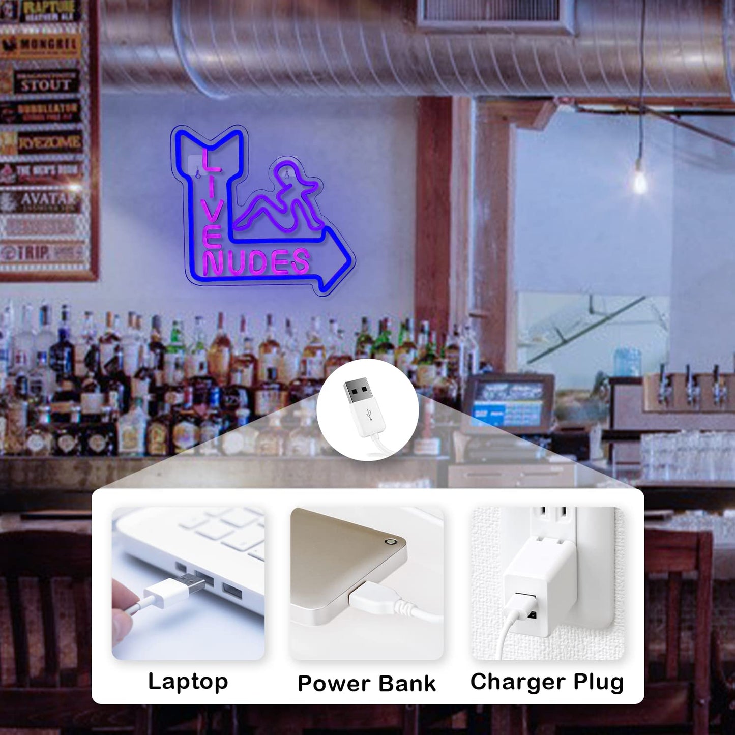 LooKLight Live Nudes Neon Sign - USB Powered, Purple, Wall Decor for Room, Man Cave, Bar