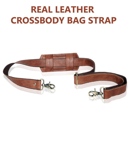 Adjustable 60-inch Real Leather Bag Replacement Shoulder Strap Comfort Fit Padded with Metal Swivel Hooks for Crossbody Purses, Laptop Messenger Bags, Handbags and Duffle Luggage Straps (Brown)