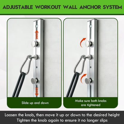 Aluminum Anchor Fitness System for Wall-Mounted - Adjustable with Five Resistance Bands, Resistance Bands Wall Mount for Strength Training, Workout Wall Anchor System, Silver 2 Pack