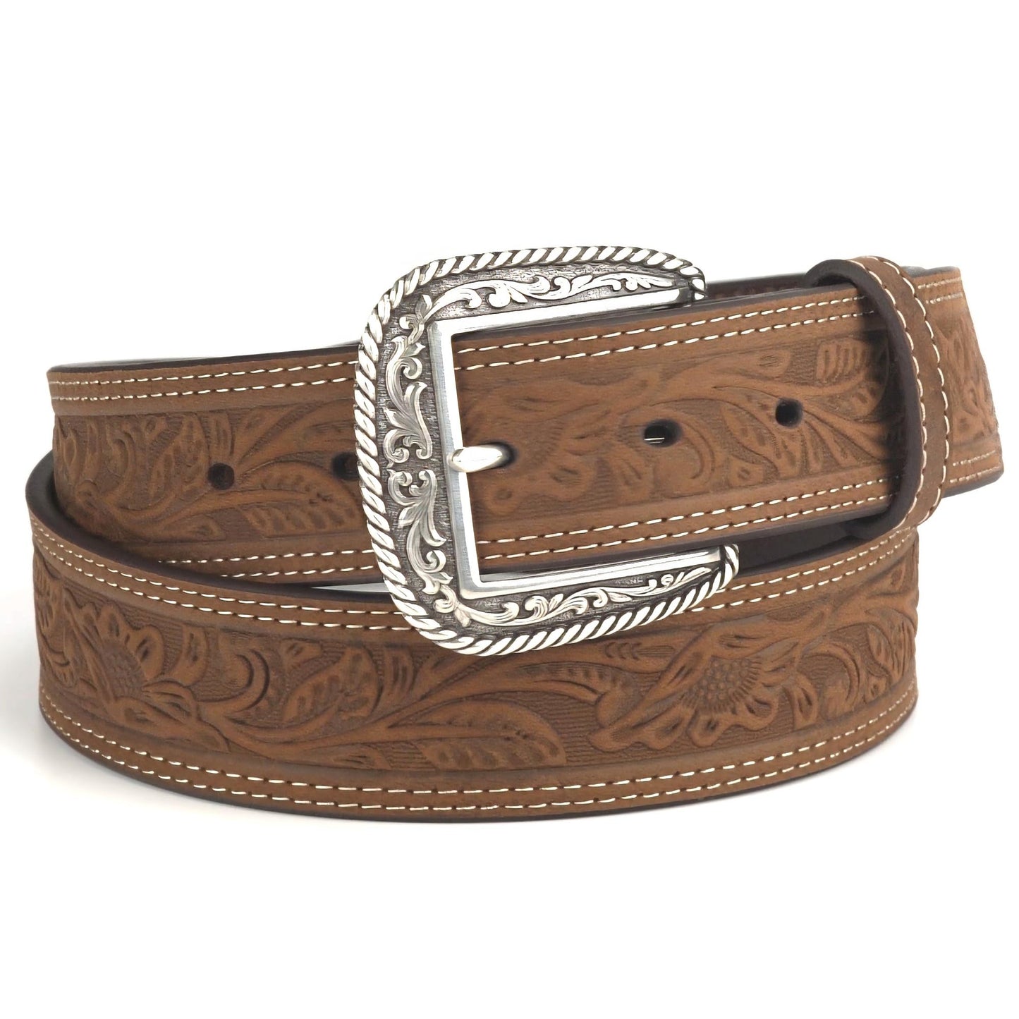 ARIAT Men's Leather Floral Embossed Belt, Medium Brown, 38