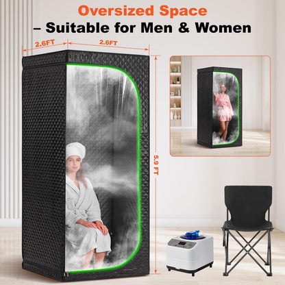 UNANEST Portable Steam Sauna Tent with Clear View Door, Black, Full Size Square Sauna for Home, 3L Steamer, 9 Heat Levels