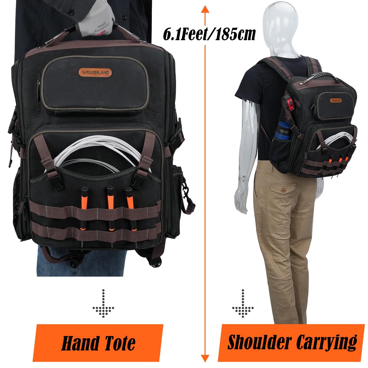 WELKINLAND 46-Pockets Electrician Backpack, Full-Open Tool Backpacks, Heavy Duty Tools Backpack, Waterproof Waxed-Canvas Tool Backpacks, HVAC, Mechanics Tools Bag