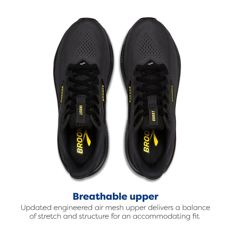 Brooks Men’s Ghost 17 Neutral Running Shoe - Ebony/Black/Yellow - 11 Medium