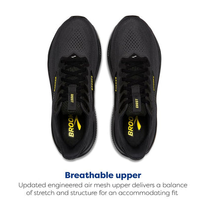 Brooks Men’s Ghost 17 Neutral Running Shoe - Ebony/Black/Yellow - 7 Medium