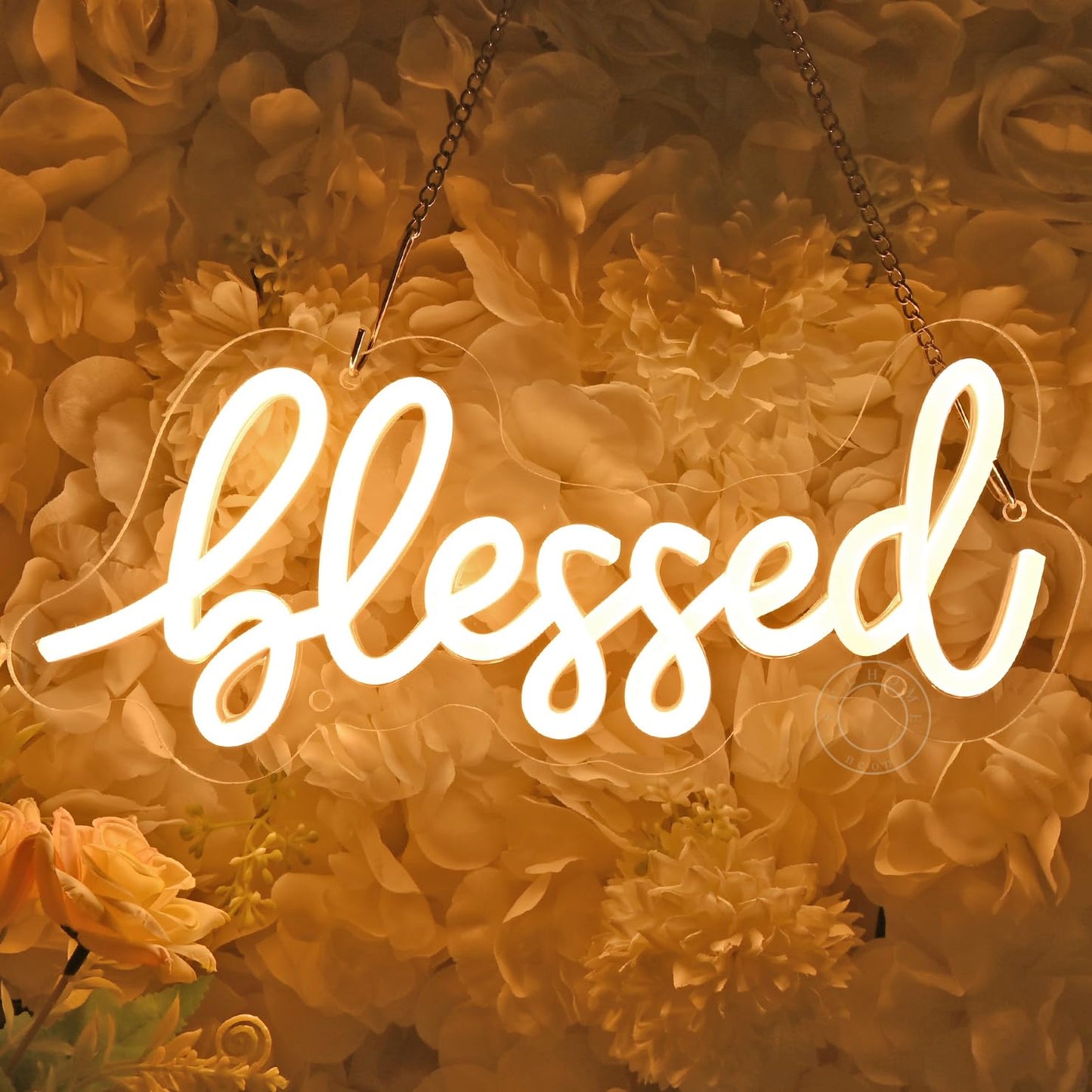 SYLHOME Blessed Led Neon Light Sign Home Bedroom Kids Room Office Wall Sign Decor Pray God Bless Wedding Sign Christmas Birthday Decoration USB 11.8"X5"