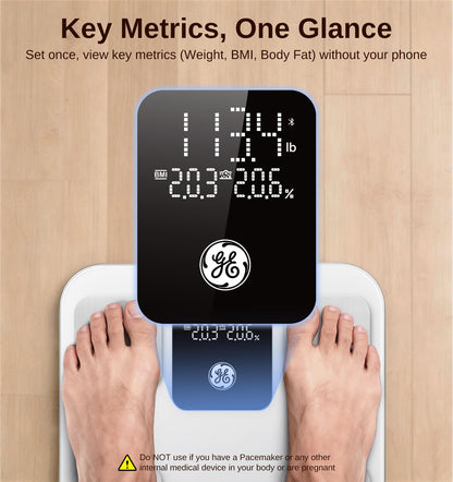 GE Smart Scale for Body Weight: Body Fat, BMI, Digital Bathroom Scale - 14 Body Composition Analyzer Health Monitor, Highly Accurate Bluetooth Weighing Scale with App 400 lb, 11 Inch