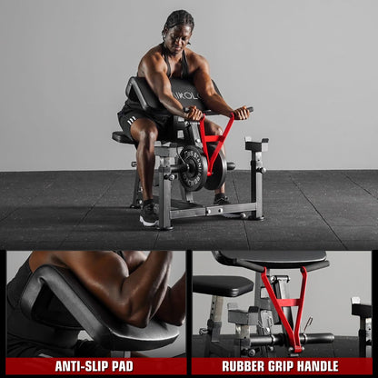 Mikolo Preacher Curl Bench, Plate Loaded Bicep Curl Machine, Bicep and Tricep Workout Equipment，2 in 1 Arm Training Machine for Home Gym