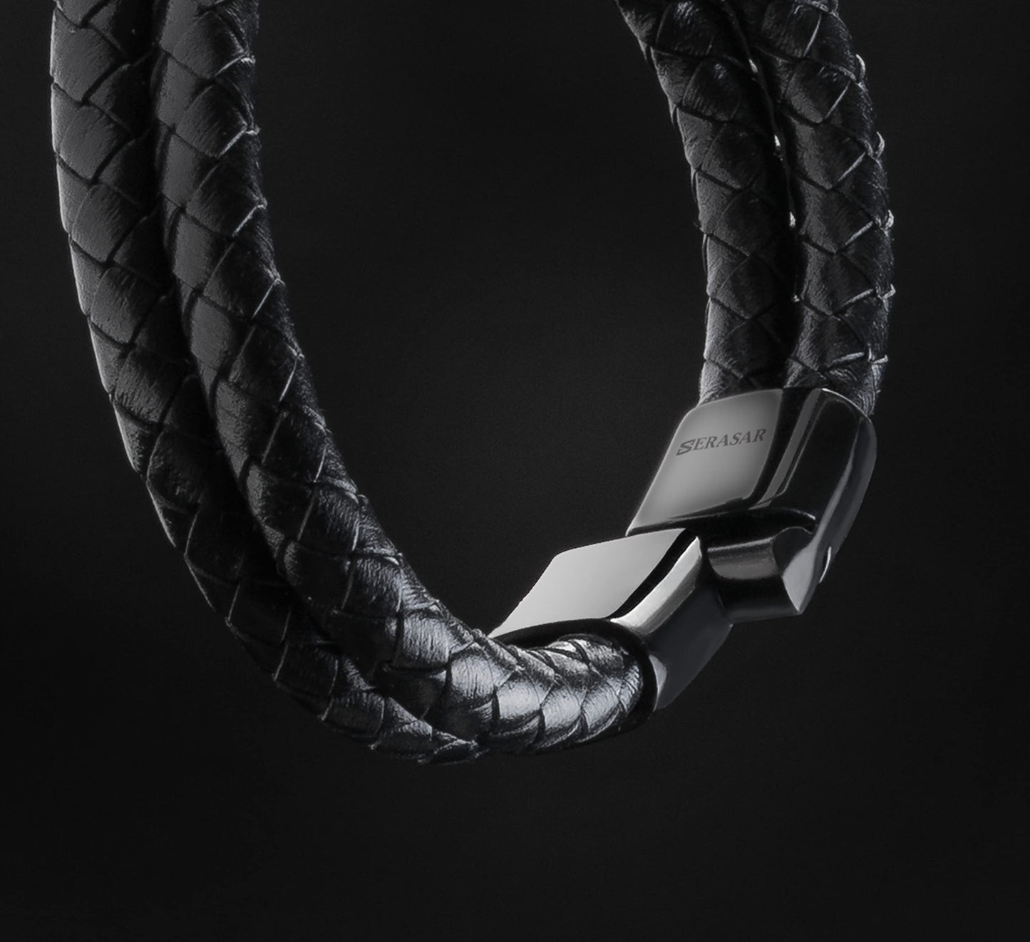 SERASAR 9″ Black Leather Bracelets for Men Mens Cowhide Gift Box Braided Bracelet Stainless Steel Jewelry Wrist Band Cuff Wrap Rope Bangle Dad Man Pulseras para Hombres Cuero Regalo