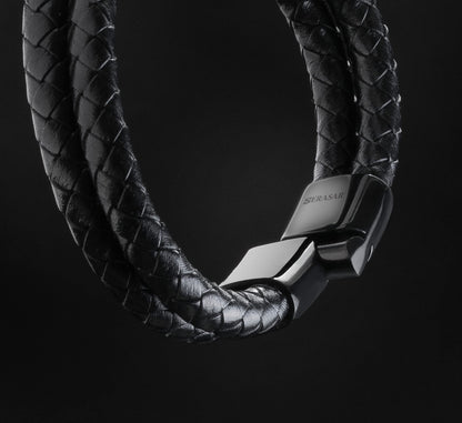 SERASAR 9″ Black Leather Bracelets for Men Mens Cowhide Gift Box Braided Bracelet Stainless Steel Jewelry Wrist Band Cuff Wrap Rope Bangle Dad Man Pulseras para Hombres Cuero Regalo
