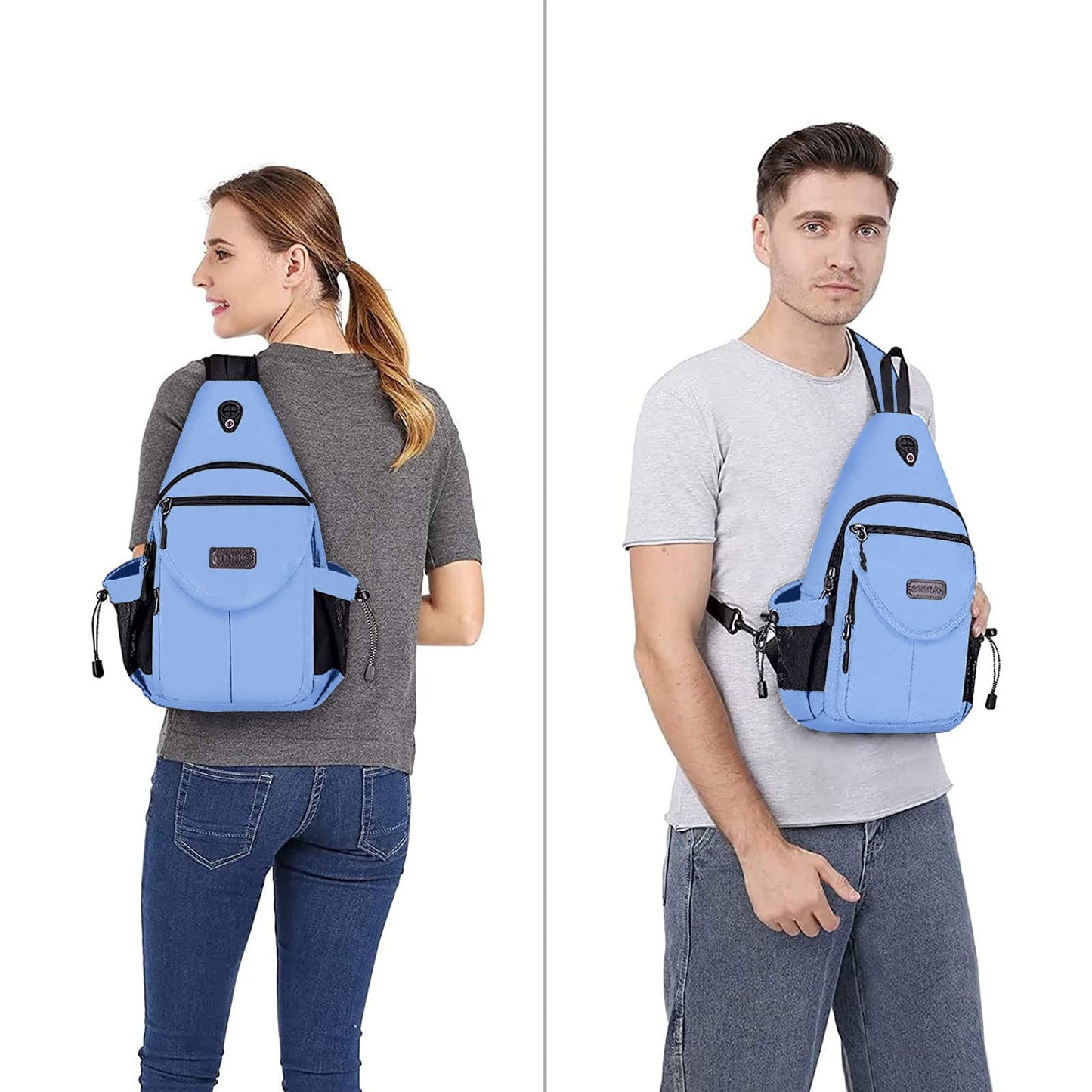 MOSISO Sling Backpack,Canvas Crossbody Hiking Daypack Bag with Anti-theft Pocket, Air Blue