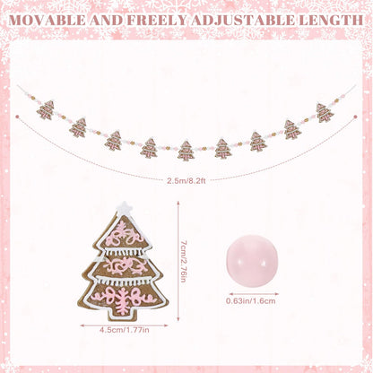 AceOrbit 8.2ft Christmas Tree Garland Pink Polymer Clay Christmas Tree Banner Farmhouse Xmas Wooden Beads Hanging Ornaments for Xmas Holiday Mantel Fireplace Window Wall Decor