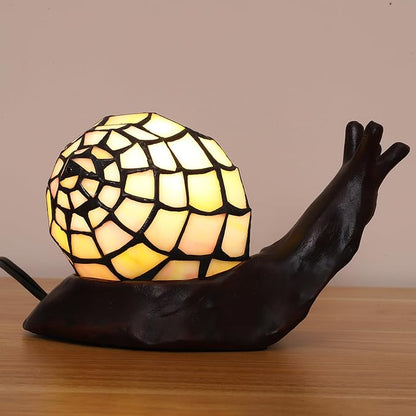 Tiffany Style Pink Snail Accent Table Lamp Handmade Stained Glass Shade Night Light for Kids with 3 Color Temperatures LED Bulb - Ideal Gift for Home Decor(8" D x 5." W x 5." H)