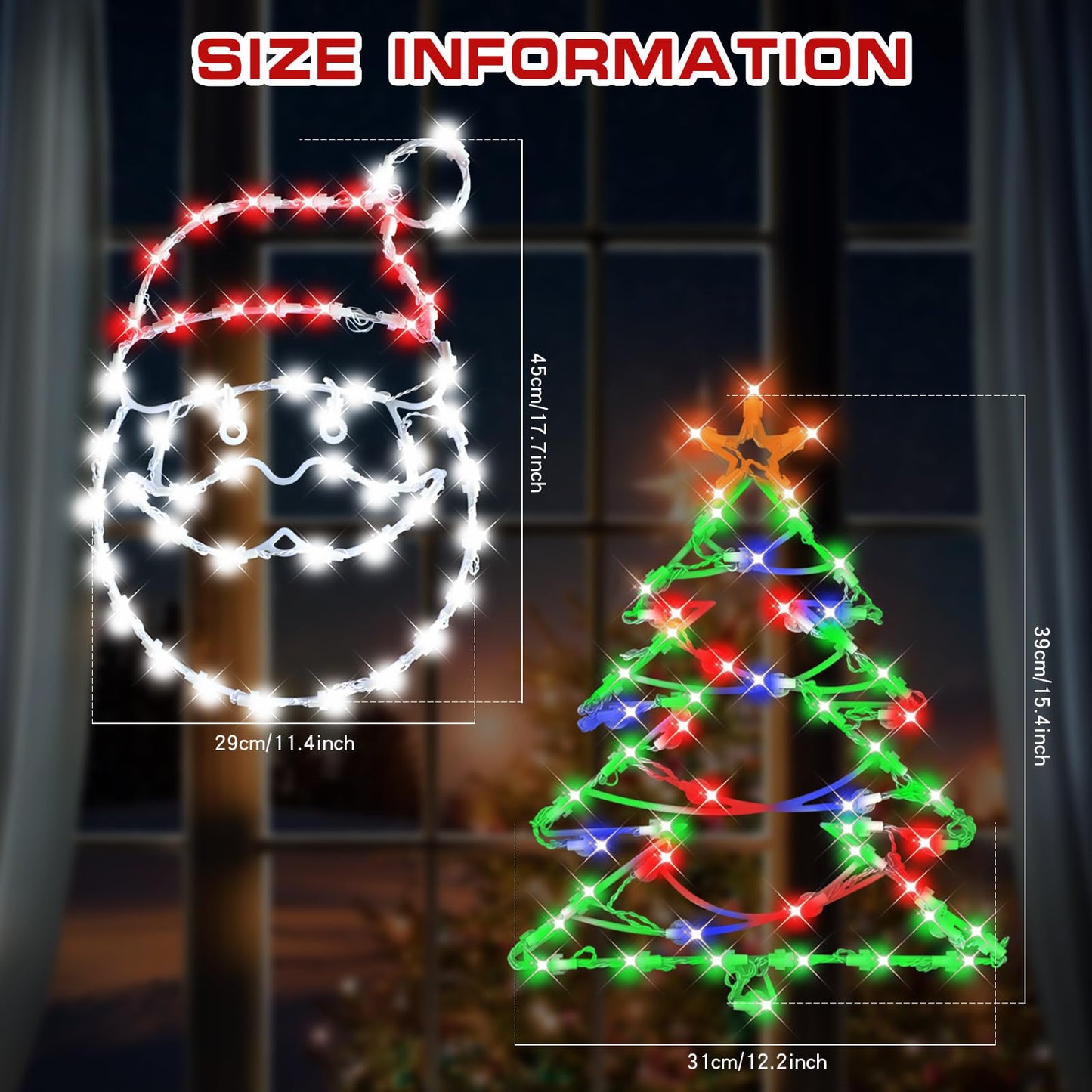 16" Christmas Window Silhouette LED Lights Decorations with Battery Powered, Pack of 2 Sign Lighted Santa Claus head and Christmas tree Christmas Window Lights with for Indoor Wall Door Glass Decor