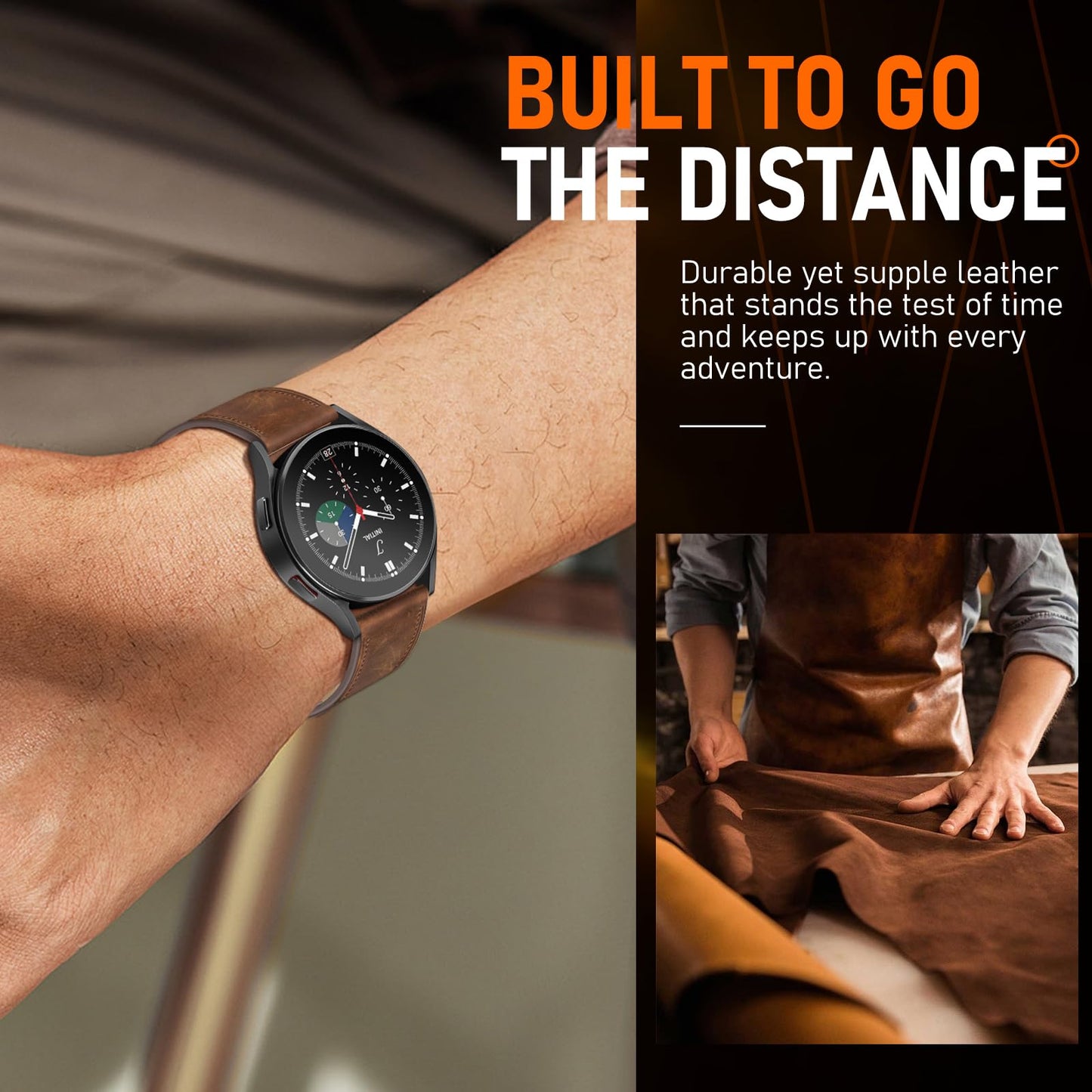 WestEagle Leather Bands for Men Compatible with Samsung Galaxy Watch 7/Watch 6 5 4 40mm 44mm/Watch 6 Classic 47mm 43mm/Galaxy Watch 5 Pro Band 45mm, 20mm Wristband Strap, Retro Walnut+Black Buckle