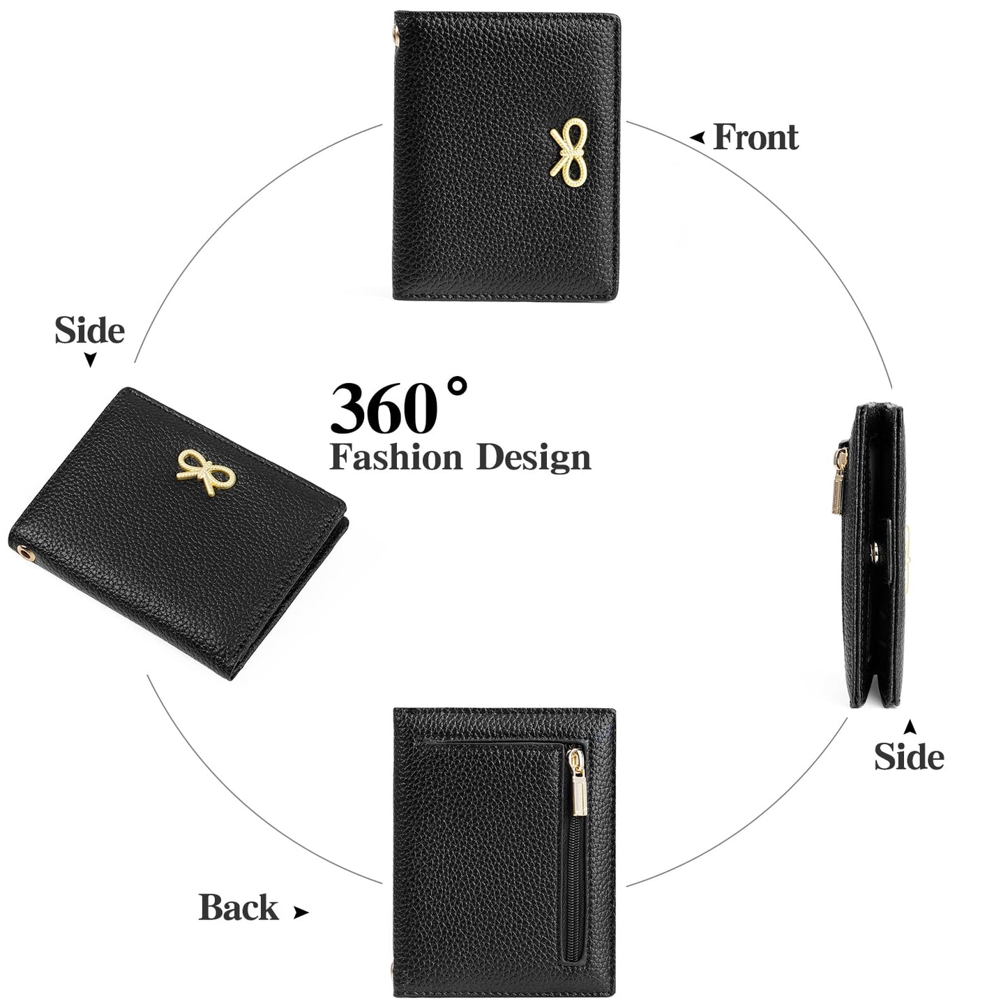 GOIACII Women's Small Bifold Cute Bow Wallet Rfid Blocking Ladies Card holder Wristlet with Zipper Coin Pocket Black