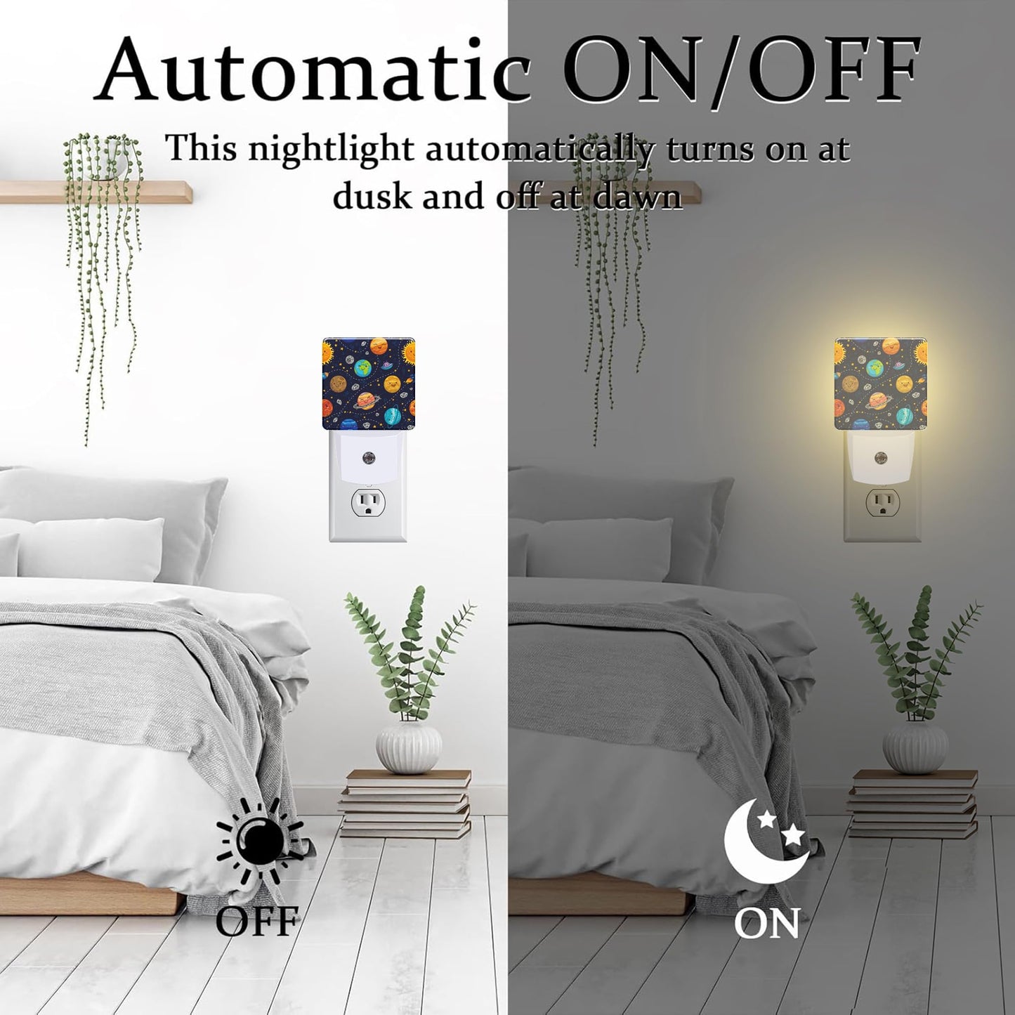 Cartoon Solar System Planets Night Light Plug into Wall,Space Stars Planets Dusk to Dawn Night Light Plug in,0.5w Energy Saving Sleep Friendly NightLight for Kids Boys Girls Home Decor