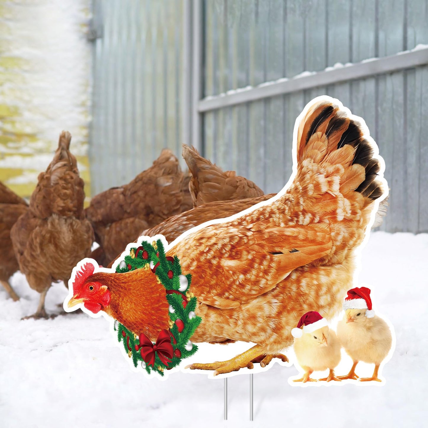 Suzile 8 Pcs Chicken Christmas Yard Signs with Stakes Merry Lawn Sign Pet Theme Christmas Yard Stakes Xmas Outdoor Lawn Decor Waterproof Decorations for Holiday Garden Patio