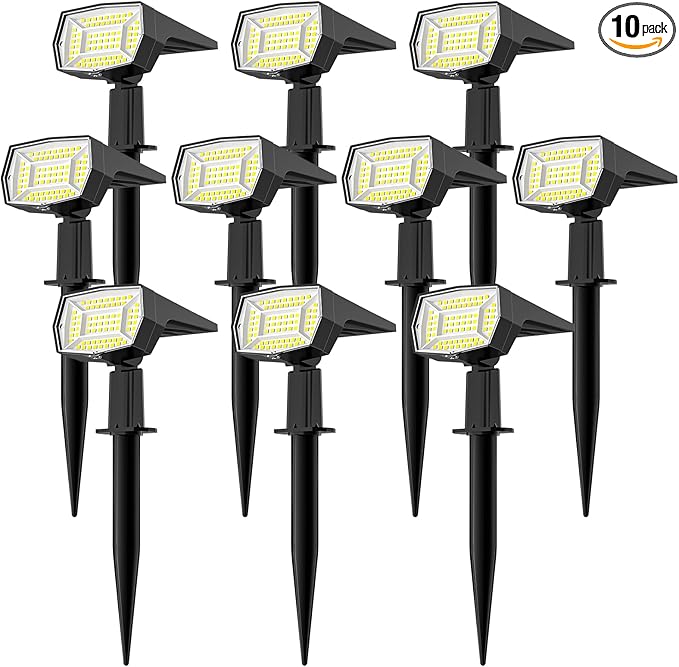 Fabrito 72 LEDs Solar Spot Lights Outdoor Waterproof, 3 Modes Landscape Spotlights, Dusk to Dawn Solar Powered Flood Wall Lights for Outside, Solar Garden Lights for Yard Porch 10 Pack (Cool White)