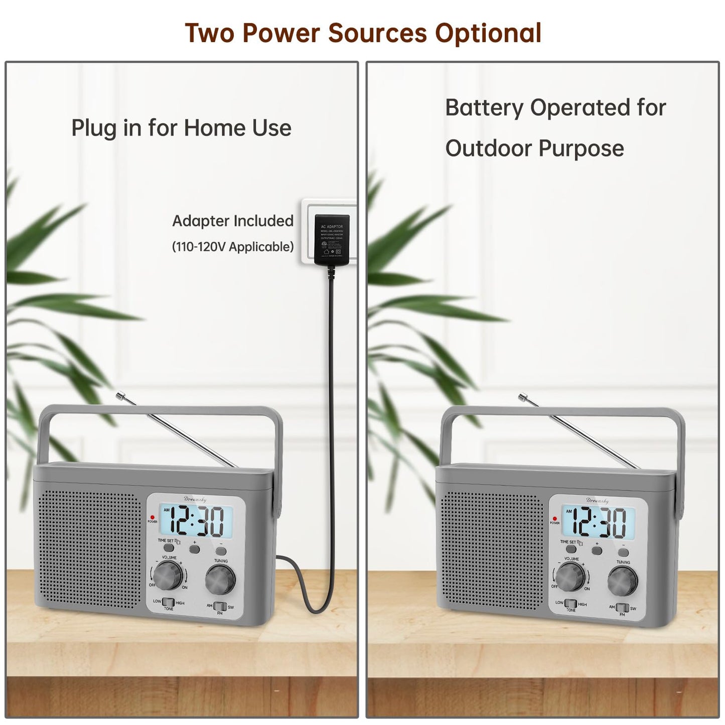 DreamSky AM FM Radio Portable Shortwave Radio Battery Powered/Plug in Wall