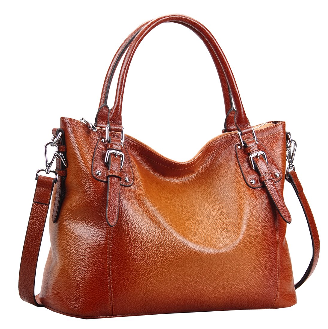 HESHE Genuine Leather Purses and Handbags for Women Tote Shoulder Bag Satchel Purse Top Handle Bags Hobo Crossbody Purse (Medium,Sorrel)