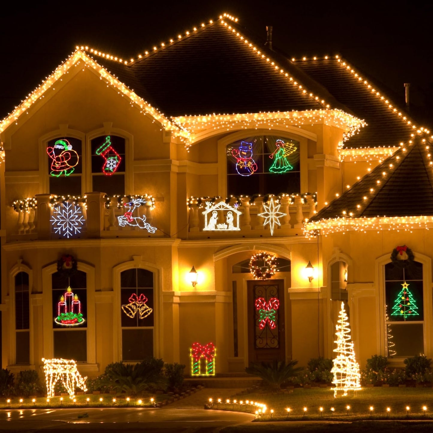 TRWYMZ Christmas Decorations - 16" Christmas Window Silhouette Lights - 4 Pack Colour Lighted Santa & Angel & Snowman & Christmas Tree for Holiday Indoor and Outdoor Wall Door Window Decorate