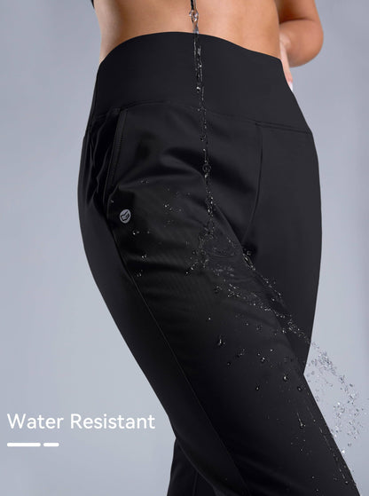 G Gradual Women's Fleece Lined Joggers High Waisted Water Resistant Thermal Hiking Pants Cold Weather Sweatpants with Pockets(Black,L)