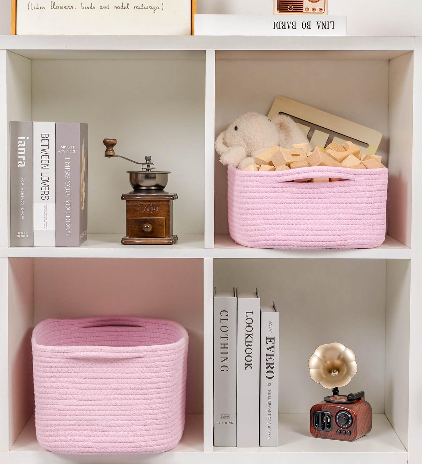 CubesLand Cute and Durable Small Cotton Rope Basket for Organizing, Woven Closet Storage Bin,Shelves Closet Storage Basket, Bathroom Storage Organizer Bin, Nursery Toy Basket Bin, Pink Basket