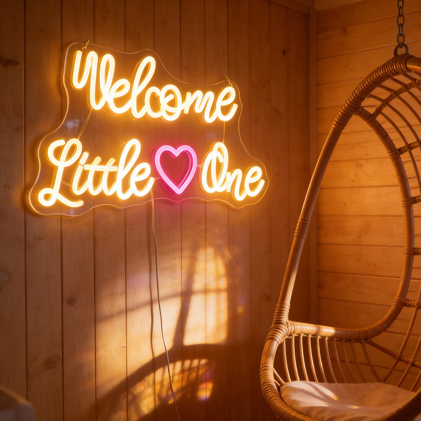 "Welcome Little One" Heartwarming Nursery Light, Gentle Joyful LED Wall Art for Baby's Room, Shower Gift, New Parent's Home/Family Entryway, Dimmable USB, Sweet Arrival Gift for Newborns & Families