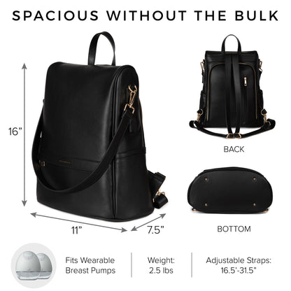 MIA + SOPHIA Leather Diaper Bag Backpack with USB Charging port, Changing Pad, Stroller Straps (Black Mia)