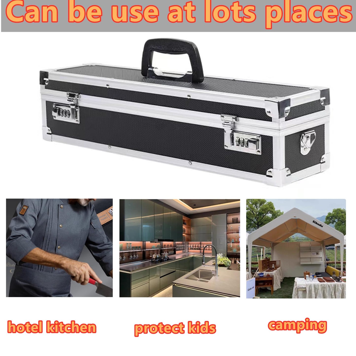 Flydoniso Chef’s Knife Case Aluminum Hard Case with Dual Combination Locks Cultery Carrier Portable Knife Organizer Block Holders Protectors With 8 Slots Can Hold Home Kitchen Knife Tools Up To 17.5”