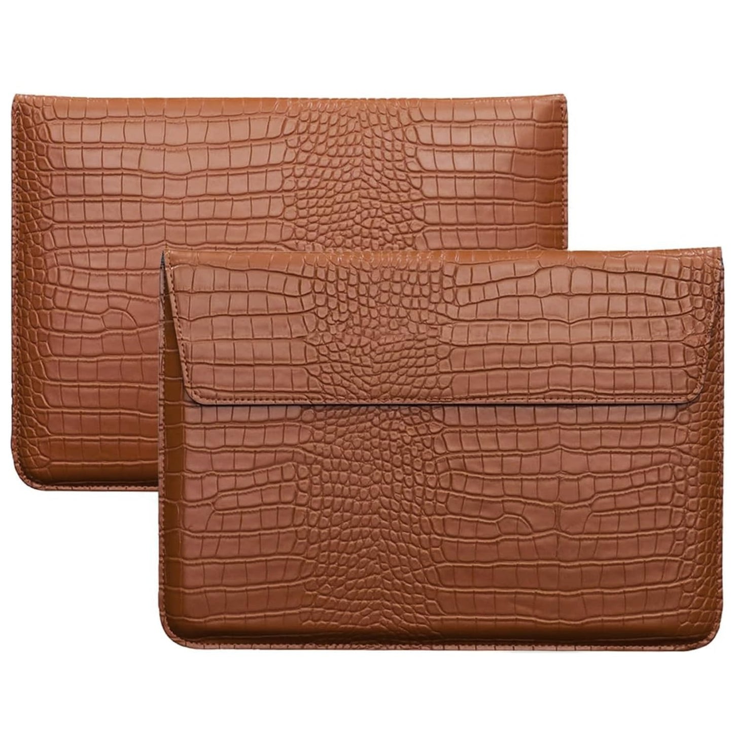 YSCLBAHUKE Crocodile Grain PU Leather Flap Envelope Laptop Sleeve Universal 13-13.3 Inch, Fits with MacBook Neo A18 Pro Chips Air/Pro 2026-2016 M5 M4 M3 M2 M1,HP Dell ASUS Lenovo Notebook,Brown ﻿
