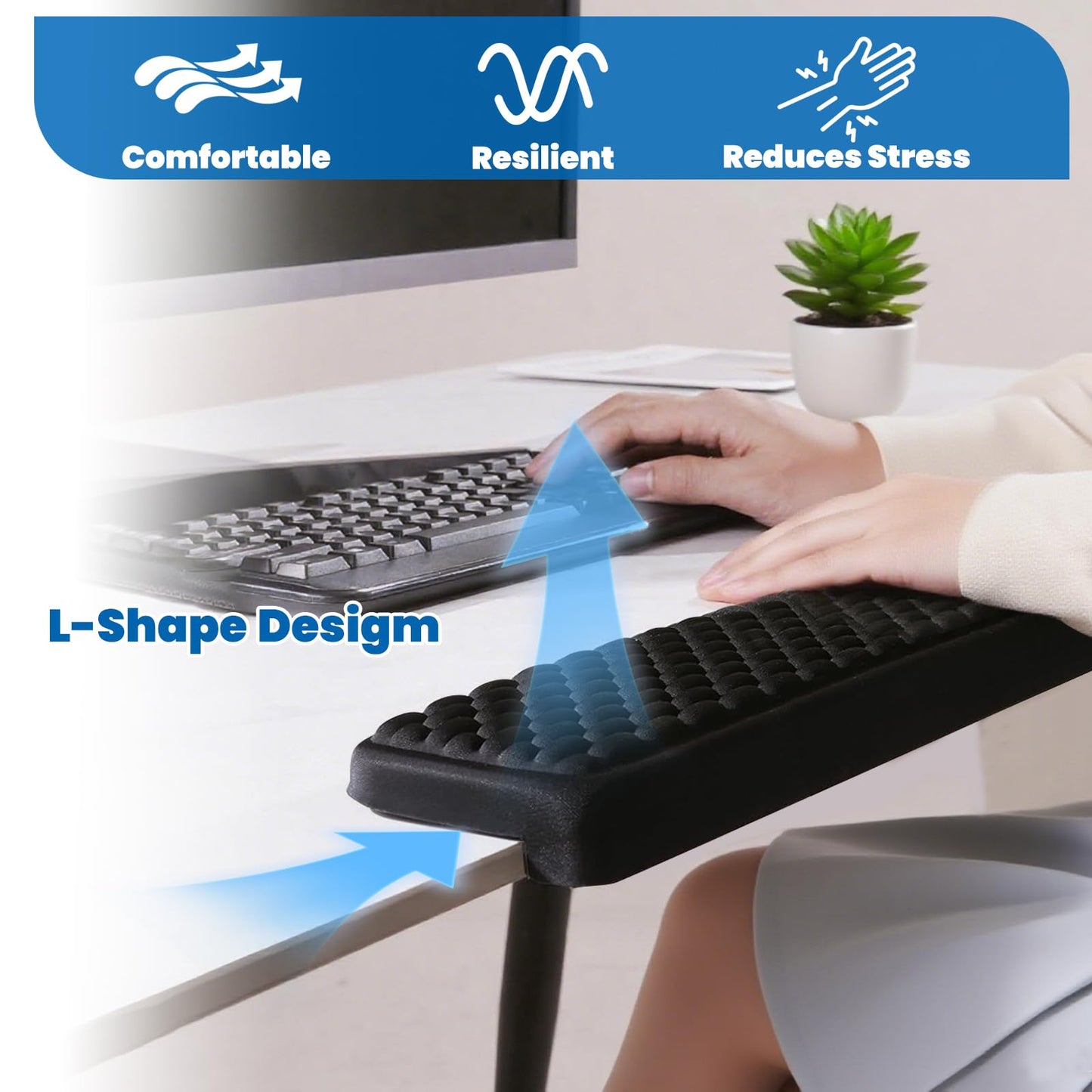 Arm Rest for Desk, L-Shaped Memory Foam Elbow Pads with Non-Slip Base, 2-Piece Ergonomic Desk Edge Cushion & Wrist Rest for Computer Keyboard, Office and Home Use