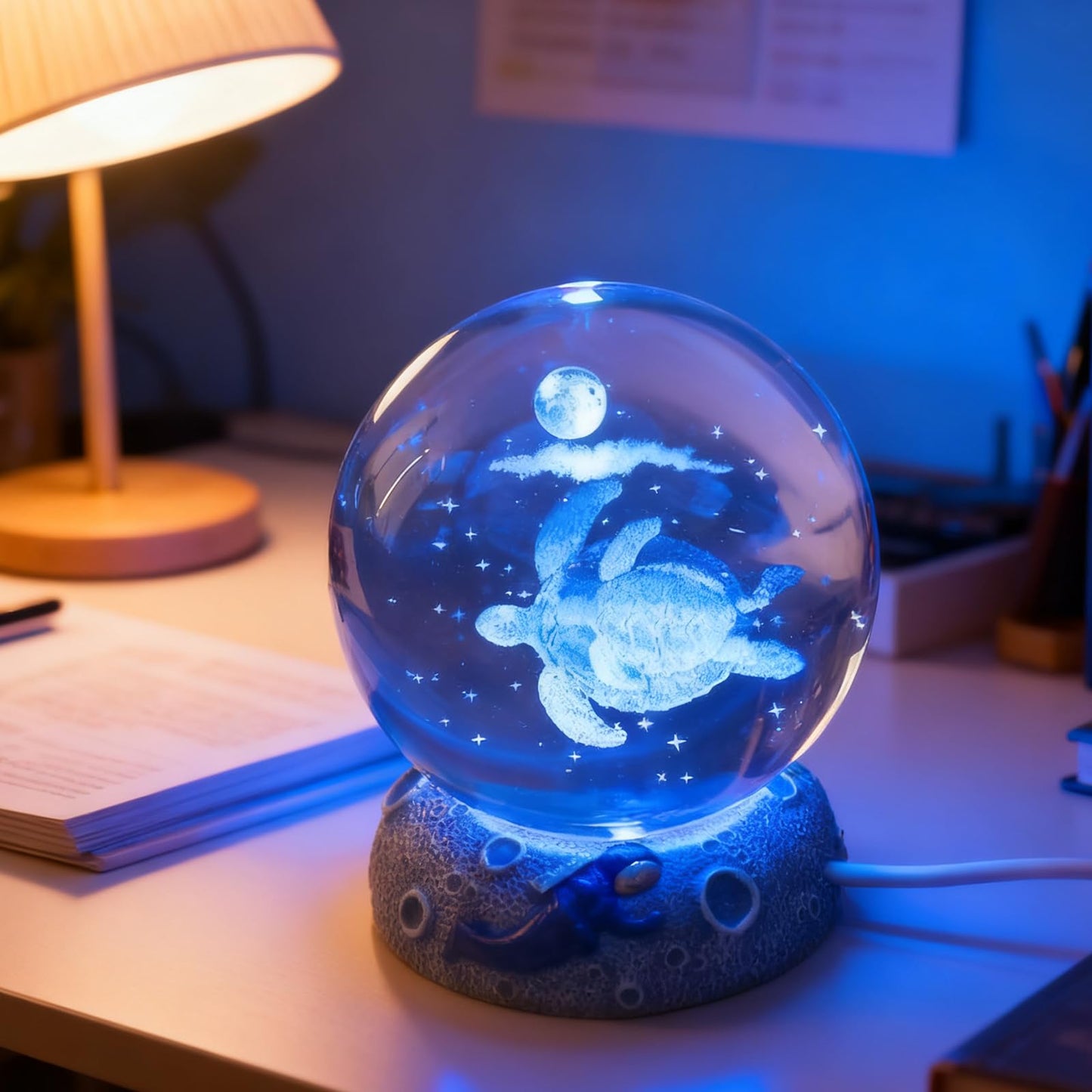 COQIRAUSEN Turtle 3D Crystal Ball Figurine, 2.4inch Oceans Glass Ball Gifts for Women, Sculpture Display Paperweight Keepsakes for Marine Organism Lover Home Decor