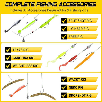PLUSINNO 229PCS Fishing Accessories Kit with Double-Side Fishing Tackle Box, Abundant Fishing Gear Include Fishing Hooks Jig Head Weights Sinkers, Fishing Equipment for Trout Bass Crappie